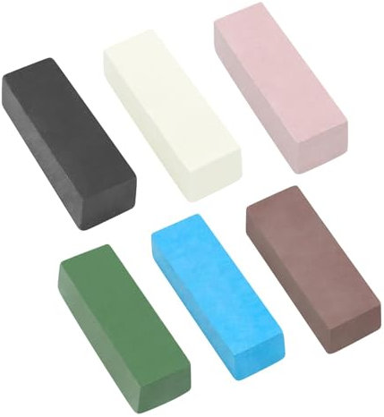 QZATACAEN Buffing Polishing Cutting Compounds 6 Pcs Kit for Stainless Steel Aluminum Jewelry,Black White Purple Brown Blue Green,from Course to Fine - 100g/pcs