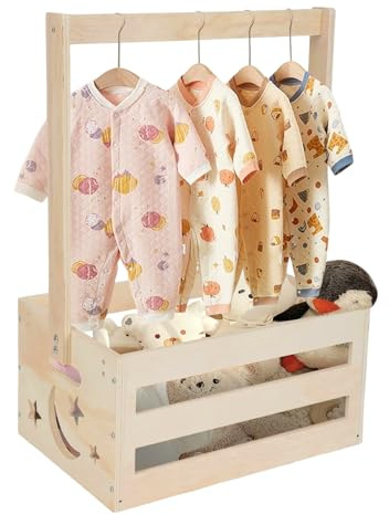 Babyparty garderob trä, babykorg med handtag trä presentlåda, gör-det-själv, förvaringslåda, bärbar organisatörkorg, stabil presentkorg för moderskap nyfödd fest (regnbåge)