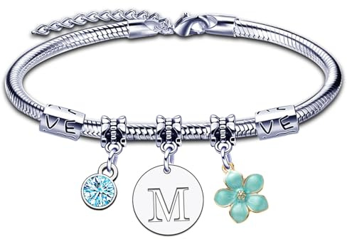 ZYMGUO Bracelet Femme Lettre Initiale Prénom Pour Femme Argent Lettres A-Z Pendentif Bracelets Femme Fille Charme Bijoux Idée Cadeau Femme Original Cadeaux Anniversaire Noël,pour Amis Soeur Fille (M)