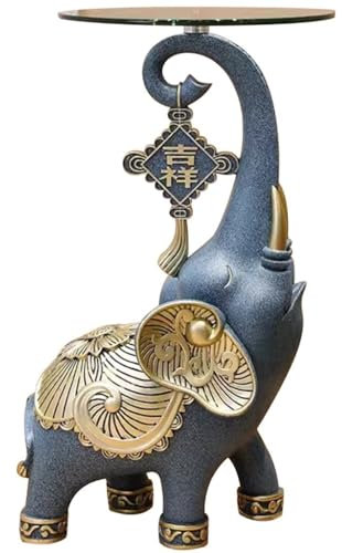 Estatua con Bandeja Elefante Auspicioso De Pie Escultura con Bandeja, Bandeja De Almacenamiento De Resina Clásica De Museo, Adornos Artísticos, Regalo(Azul)