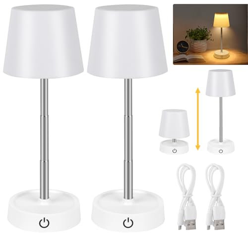 DAJASD 2 Pezzi Lampade Da Tavolo Regolabile In Altezza, Lampade da Tavolo Senza Fili,Lampada Da Scrivania a LED Dimmerabile, lampada da tavolo a batteria per comodino, camera da letto, soggiorno