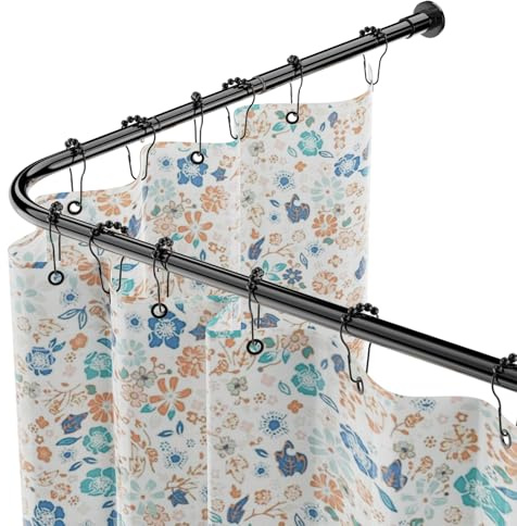 Barra de cortina de ducha en L de WELDUN, ajustable de 68-96 cm × 68-96 cm, barra de esquina de ducha de acero inoxidable, impermeable y sin óxido, barra de cortina de 90 grados, incluye 12 anillos