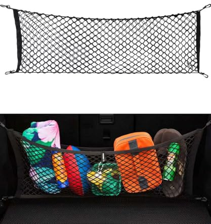 Xibao Red Elástica Maletero Organizador Universal,Red Organizadora de Malla para Maletero de Coche Universales,con 4 Ganchos,Apto para Coches,Autocaravanas,Furgonetas,Camiones,Jeeps y SUV (125x40cm)