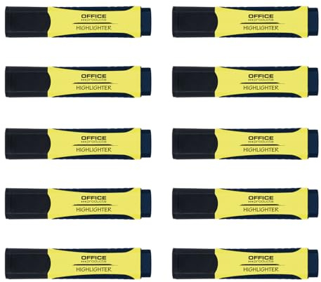 OFFICE PRODUCTS överstrykningspenna 10-pack/märkpenna med gummihandtag, märkpenna 2–5 mm, filtpenna gul, highlighter 10 stycken, för hem, kontor, skola