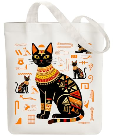 ANATTASOUL Baumwolltasche Personalisiert mit Ägyptische Katzen, Leinwand Geschenk Tragetasche für Damen Freundin Mama Schwestern Ehefrau Geburtstag, Muttertag Tasche con Cierre de Cremallera