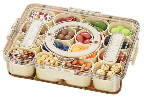 ​Snack Box con Coperchio, Biscottiera con 16 Scomparti, Rimovibili, Portatile Piatto Spuntino con Maniglia, Porta Merenda per Dolci, Frutta, Biscotti, Verdure