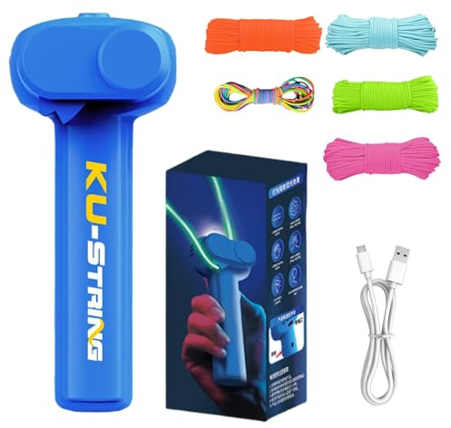 Electric String Rope Launcher Toy with 5 Fluorescent Ropes Fidget String Launcher Toys for Kids, Cool Lasso Loop Stuff for Boys, Cool String Launcher Toy, Glow In the Dark Rope Toy (Deep Blue)