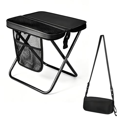 Jinfanshurich Tabouret de camping pliable portable de 31 cm - Jusqu'à 120 kg - Mini chaise pliante légère avec sac de rangement - Tabouret d'extérieur pour camping, pêche, randonnée, jardin, voyage