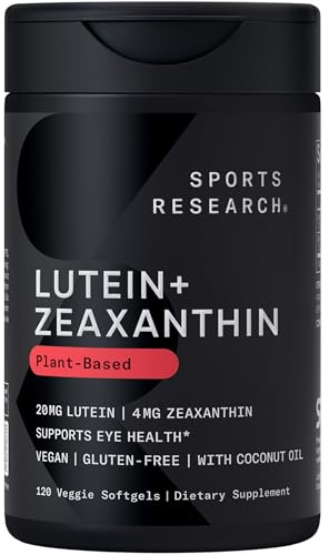 Sports Research® Lutein and Zeaxanthin Capsules - Eye Health Support Supplement Made with Lute-Gen® and Organic Coconut Oil - Vegan Friendly & Non-GMO Verified - 120 Veggie Softgels