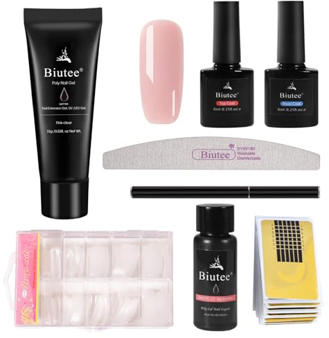 Kit Unghie Gel Completo, Polygel per Unghie, Dual Form Kit, con 30ml Soluzione Scivolare 8ml Base e TopCoat, Lima per Unghie e Penna per Unghie