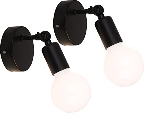 iDEGU 2 Pezzi Applique da Parete Vintage E27 Lampada da Parete Interno Orientabile a 180° Lampada da Muro Industriale per Soggiorno Camera da Letto Corridoio (Nero)
