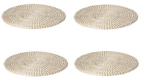 Lot De 4 Sets De Table En Osier - D 35 Cm - Vannerie - Blanc Et Beige