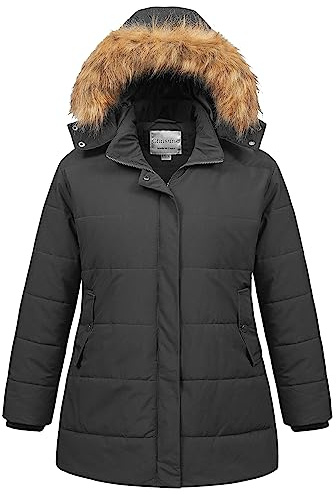 Chrisuno Plus Size Winter Coats Women's Hooded Warm Coat Maternity Quilted Thicken Puffer Jacket with Removable Hood Dark Grey 5X