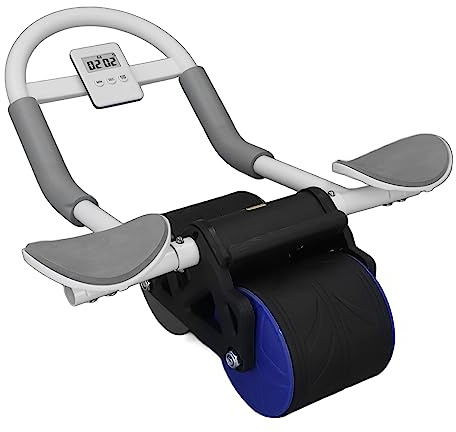 Roue Abdominale à Rebond Automatique, Rouleau Abdominal avec Minuterie, Kit D'équipement D'entraînement pour Abdominaux avec Support Téléphone Roues pour Fitness à Domicile (Bleu)