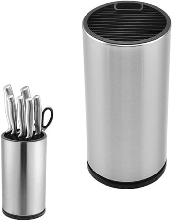 Porta Coltelli Cucina, Ceppo coltelli Vuoto, Portacoltelli in Acciaio Inossidabile, Blocco portacoltelli, con Fessura a Forbice e Foro di Drenaggio, per Riporre Vari Coltelli e Forbici, Rotondo