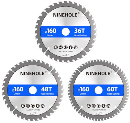 Ninehole 3 pezzi Lame per Seghe Circolari per Legno 160 x 20mm x 48 Denti, Tagli Puliti Adatto per tagliare legno, compensato, cartongesso, MDF, plastica e tutti gli altri materiali non metallici