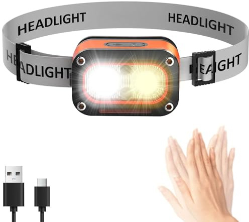 Chasinglee Lampada frontale 3000 Lumen USB-C ricaricabile, lampada frontale a LED, impermeabile con sensore di movimento per campeggio, corsa, ciclismo e pesca.