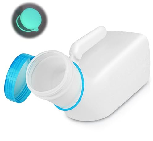 ACWOO Urinflaschen für Männer mit im dunkeln leuchtender deckel,1000ml Herren Bettflasche aus dickem Plastik mit Schraubdeckel, Durchscheinende Kunststoff-Urinflasche für Reisen,Notfall,Bett,Camping