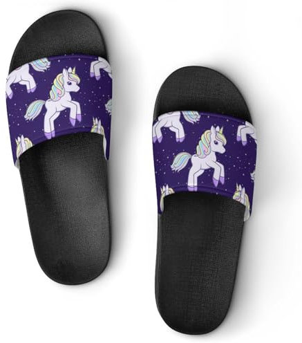 VYJLOO Damen Schlappen Einhorn Lila Badeschuhe Rutschfest Badeschlappen Hausschuhe Slides Sandalen Slippers