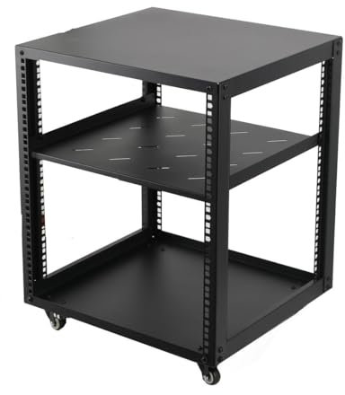 SUDEG Rack de Serveur à Cadre Ouvert 12U Support de Serveur réseau autoportant, Universal 19 Pouces Rack Serveur Mobile avec 4 Roues pour équipement IT/réseau