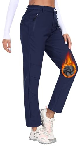 Femme Pantalon de Ski Softshell Thermique Hiver - Pantalon de Montagne Neige Escalade Bleu -B XXL