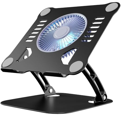 SHUWEI Laptop Cooling Stand with 3 Speed Fan, Adjustable Height Laptop Stand for Desk, Ergonimic Aluminum Laptop Cooling Pad for 10-15'' Notebook - Black