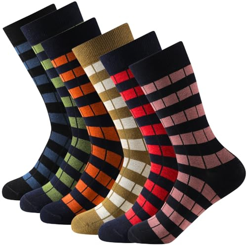 Balseti Calcetines Unisex con Estampado de Rayas de Colores. Calcetines Transpirables, Frescos y Cómodos para Hombre y Mujer 85% Algodón. Pack 6 Pares Casual Diario. Tallas 43-47