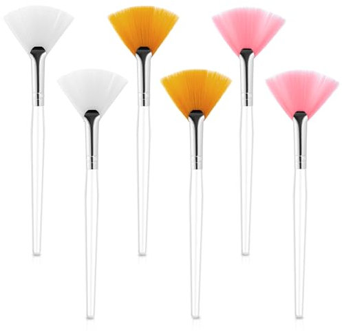 6 Stück Gesichtspinsel Fächerpinsel Fan Pinsel Gesichtsmaske weich Make-up Maske Bürsten mit transparentem Kunststoffgriff Gesichts-Bürsten Säure Applikator für Schlamm-Gesichtscreme, 3 Farben