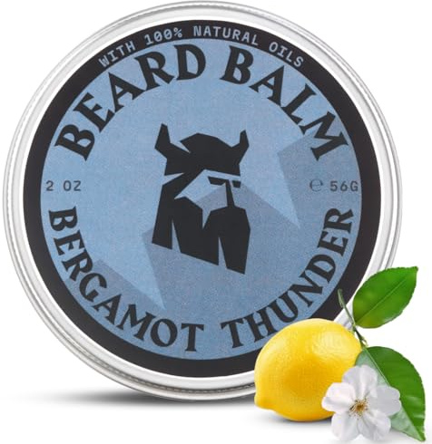 Striking Viking Balsamo per barba da uomo, Beard Balm – Balsamo per barba Leave-in con burro di karitè, tea tree, argan e olio di jojoba (60 ml (Pack of 1), Bergamot Thunder)