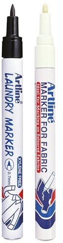 Artline Fabric Pens for Clothes – Black Laundry Marker Pen & White Marker for Dark Materials – Quick-Dry Ink – 0.7mm & 1.2mm Bullet Tips – Ideal for Labelling & Design – Genuine Fabric Markers