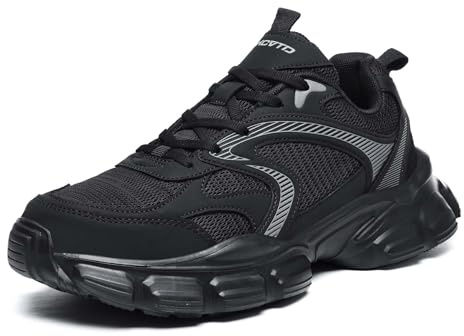 KCVTD Zapatos de punta de acero para mujer, tenis de trabajo de seguridad, ligeros, antideslizantes, cómodos, con puntera compuesta, antideslizantes, informales, para caminar, Negro/Negro, 9 Women/7.5