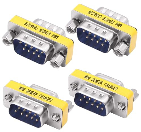 YARCHONN DB9 Gender Changer Solderless Connector Male to Male Adapter Mini RS232 Serial Gender Changer D-SUB 9 Pin Coupler for Serial Cable -4pcs (Male to Male)