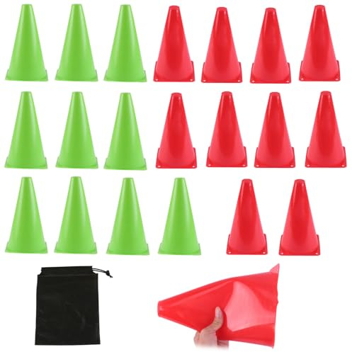 AzulLanse 20 Pezzi Coni per Allenamento Sportivo,18cm,10 Pezzi Rosso,10 Pezzi Verde,Agility Field, marcatori in plastica, per Il Traffico, per Il Basket,Calcio,1 Borsa di stoccaggio