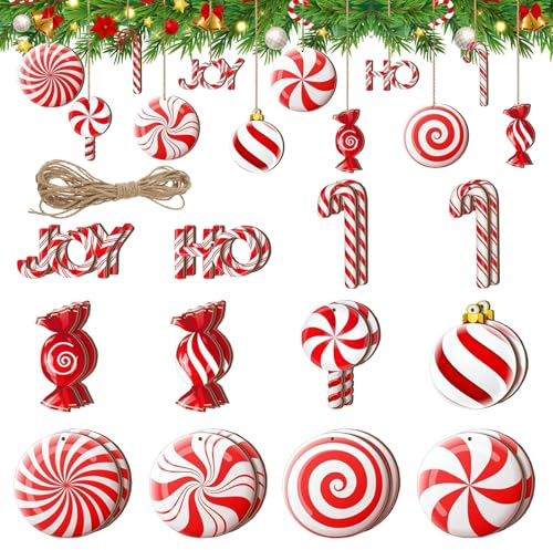 VIDSTW 24 Pièces Sucre d'orge Deco Noel avec Trou Sucre d'orge Bonbon avec Corde de Chanvre de 8M Candy Cane Peut Être Suspendu sans Bavures pour Sapin Noël Encadrement Porte Fenêtre