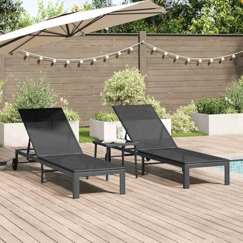 Qnhdfrt Verstellbarer Sonnenliegestuhl Schwarz aus Metall mit Rollen und Verstellbarer Rückenlehne - Modernes Design für Garten, Balkon und Poolbereich
