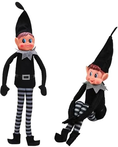 EDLMKM Set of 2 Naughty Little Xmas Elves - Boy & Girl 40cm Elf Figures with Soft Bodies & Vinyl Faces, Christmas Elf, Santa's Helpers for Festive Shelf Decor | Perfect as