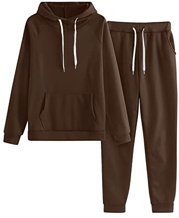 Conjunto de 2 piezas de moda para mujer, traje deportivo completo, sudaderas con capucha y pantalones deportivos con cordón, ropa deportiva de otoño de color liso, conjuntos acogedores y cálidos de