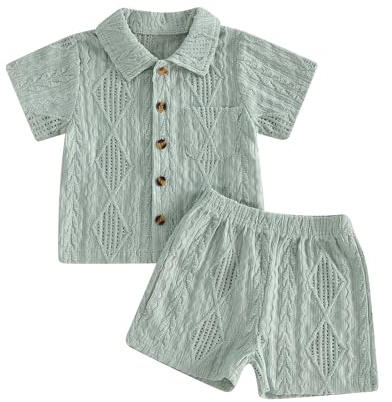 Carolilly Ensemble Bébé Garçon Eté 2Pcs Chemise à Manches Courtes à Bouton + Short Tenue de Cérémonie Costume de Gentlemen