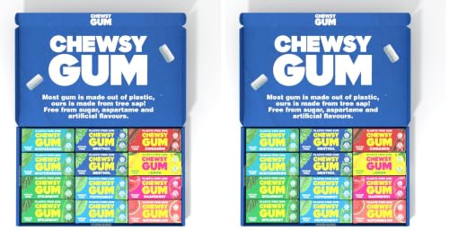Chewsy Mixed Flavours Plastic Free Gum | Plant Based | Sugar Free | Aspartame-Free | Xylitol | Tooth Friendly | Vegan | Biodegradable | Natural Chewing Gum 24 Packs
