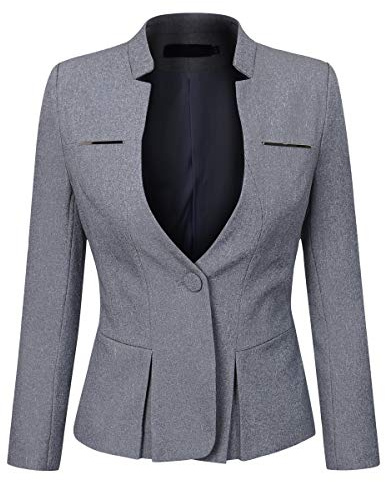 YYNUDA - Blazer da donna, slim fit, con bottone automatico, giacca corta, per ufficio, grigio chiaro, XS