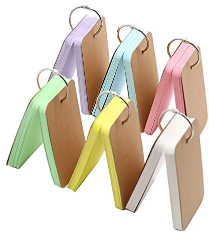 Karteikarten mit Ringen, 6 Stück Mini-Karteikarten, mehrfarbige Notizkarten, blanko Lernkarten, Memo-Kratzer, Lesezeichen, DIY-Grußkarte
