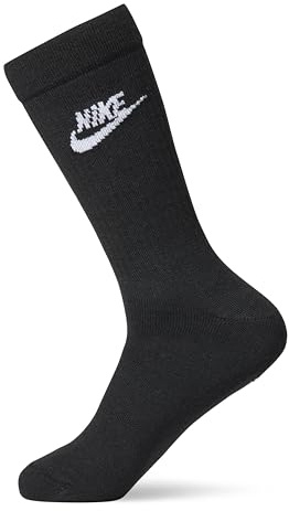 Nike Unisex Sportswear Everyday Essential Crew Socks (3 Pairs), Black/White, Medium