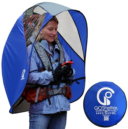 GOSHELTER Wearable Hands-Free Umbrella – Waterproof Rain Canopy for Walking, Work, Sports & Events – Wind-Resistant, Lightweight, Adjustable, Full Upper-Body Coverage - Mariner Blue - Made in the USA
