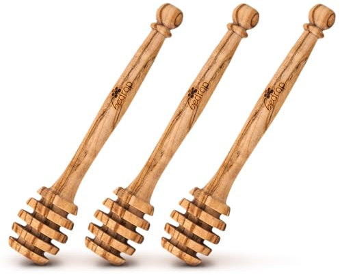 bedrop Honiglöffel aus echtem Olivenholz 13cm - handgefertigt in Tunesien - kleine Familienmanufaktur, nachhaltig verpackt (3er Set Honiglöffel zum Sparpreis)