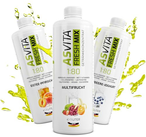 AsVita Getränkekonzentrat Fresh Mix 1:80-1 Liter Flasche - Getränkesirup für Wassersprudler - 26 leckere Sirup Geschmacksrichtungen (Grüner Apfel) ohne Zucker