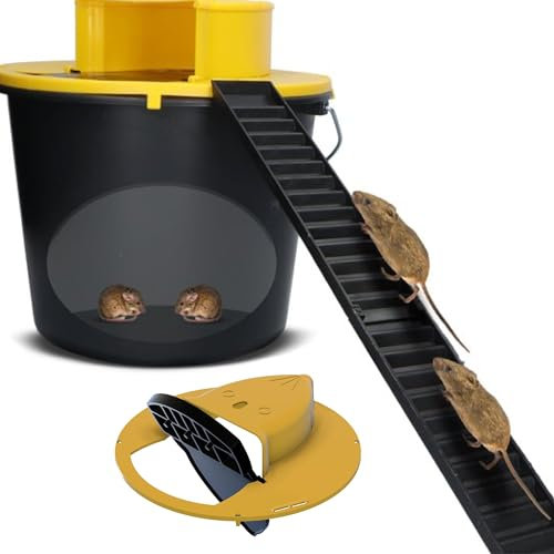 MaatWorkz - Trappola per topi + secchio + esca - per interni ed esterni - Versione 2025 - Repellente per topi - Trappola per gatti - Giallo