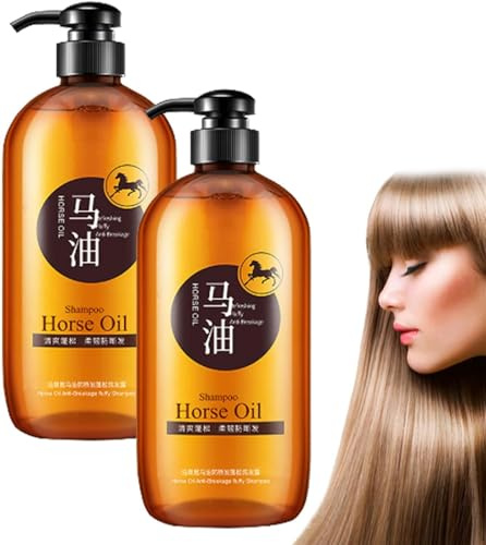Japanese Horse Oil Shampoo, Haarstärkendes Pferdeöl-Shampoo für dichteres, längeres Haar (2Stück)