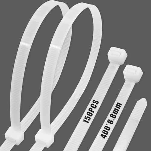 150 Pezzi Fascette di Cablaggio Professionali Plastica Lunghe Kit,400 x 8,8 mm Fascette Plastica Elettricista, Avec une Résistance à la Traction de 50 kg, Résistant aux UV