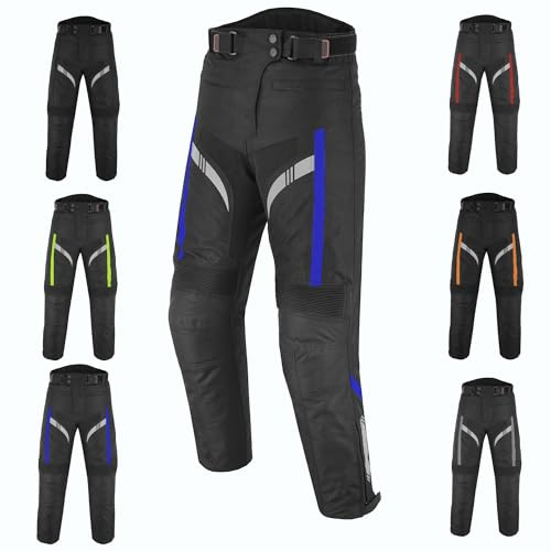 Vaster Moto Pantalon de moto pour homme, imperméable, tissu Cordura, pantalon de protection pour pantalon de moto avec pantalon de protection pour vélo blindé amovible, XS : bleu, L