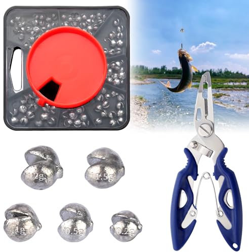 100 Pcs Fishing Weights Shot, 5 Sizes Split Shot Fishing Weights Mixed with Pliers and Compartment Box, Non Toxic Lead-Free Drop Sinkers for Carp Freshwater & Saltwater Angling
